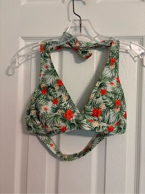 Tropical Floral Halter Bikini - Green & Red and gingham bottoms.